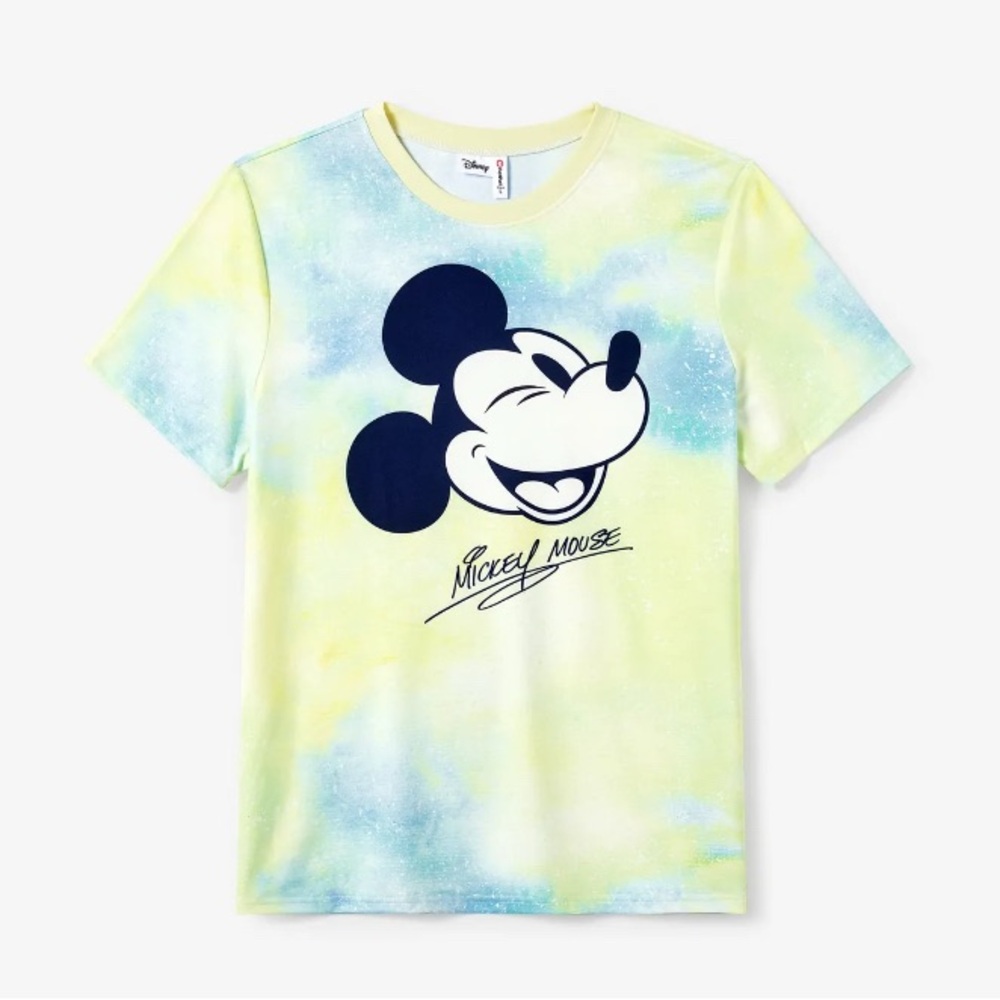 Disney Men Mickey Mouse T-Shirt - Blue and Yellow (Tie-dye)